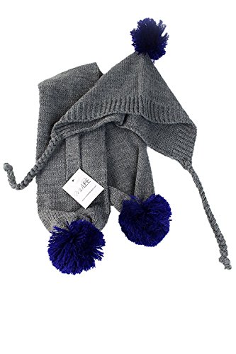 Kleine grijze & Blauwe Pom-Pom Hoed & Sjaal door Midlee