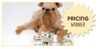 Hond die naast geld ligt (bijschrift: Prijswinnaar)