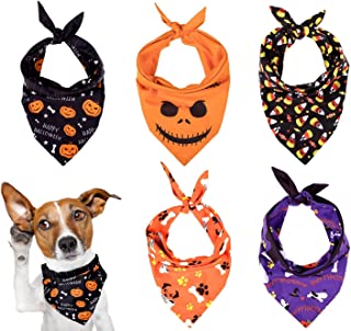 Whaline 5 Pack Halloween Dog Bandanas, Triangle Pet Sjaals Wasbare Pet Neckerchief Dog Slabbetjes, Pompoen, Ghost, Candy Corn een...