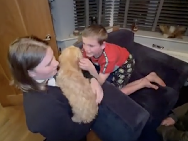 Familie knuffelt nieuwe puppy