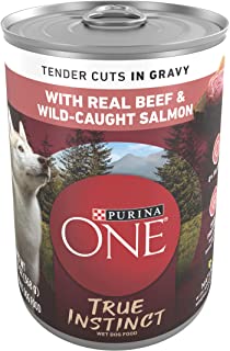 Purina ONE Natural Gravy Nat Hondenvoer, SmartBlend True Instinct Malse Cuts Met Echt Rundvlees &Zalm - (12) 13 oz. Blikjes