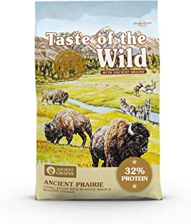 Smaak van het wild met oude granen, oude prairie hond recept met geroosterde bizon en herten droog hondenvoer, gemaakt met ...