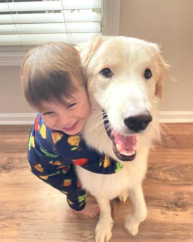 Kind knuffelt nieuwe hond