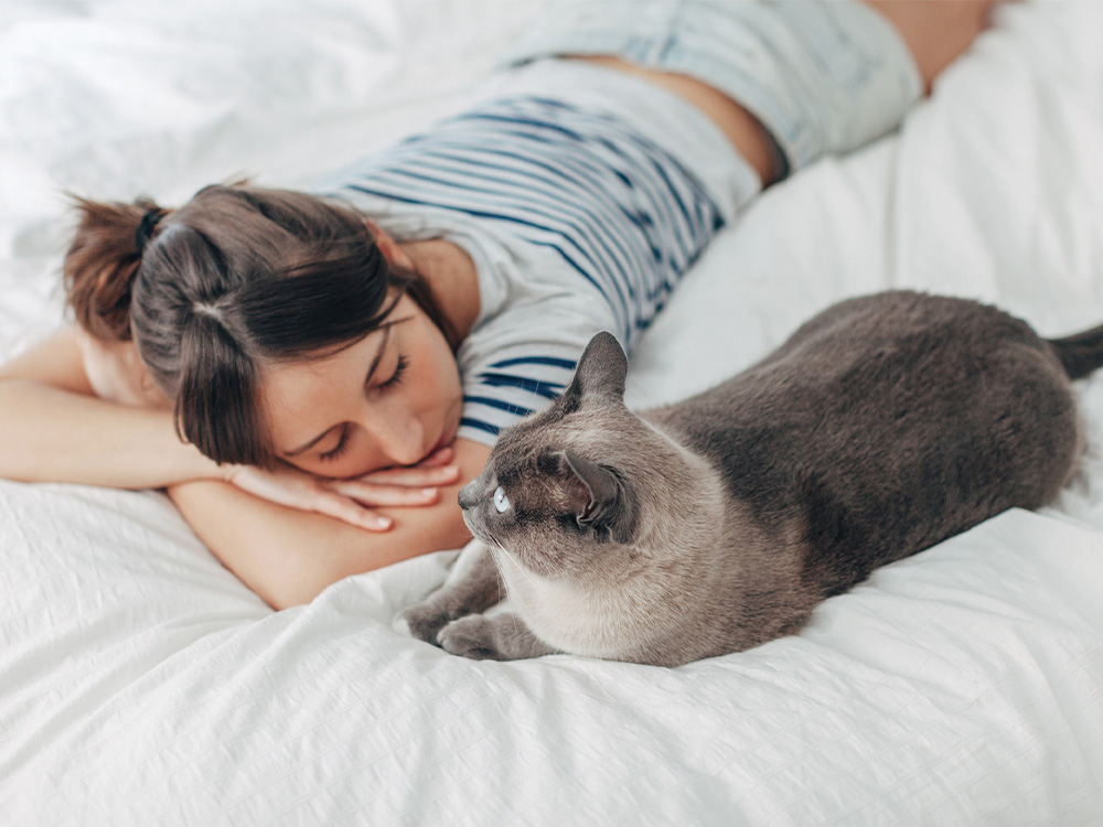Vrouw die naast hypoallergene kat slaapt