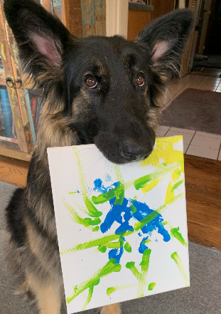 hond met kunstwerk