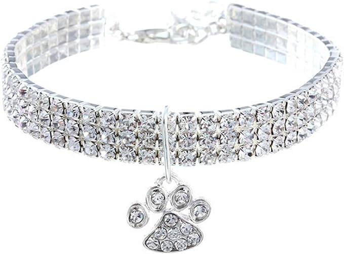 RayMinsino pet kraag met diamanten, verstelbare kristal diamant elastische hart klauw hanger