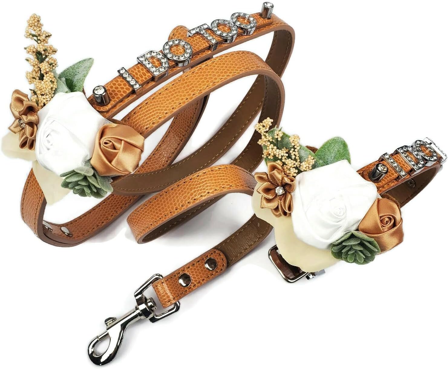 House of FurBaby Wedding Flower Dog Collar Boho Bruiloft | Gebloemde hondenhalsband en bijpassende riem