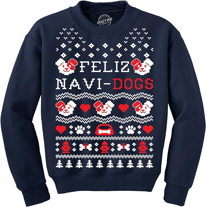 Crazy Dog T-Shirts Crew Neck Sweatshirt Feliz Navi Honden Grappige Vakantie Kerstmis Lelijke Trui Animal Lover