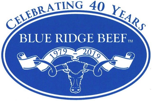 Het blauwe logo van Ridge Beef