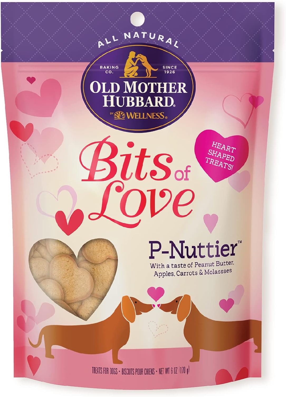 Oude Moeder Hubbard Natuurlijke Knapperige Hondenkoekjes (Pindakaas - Valentijnsdag)