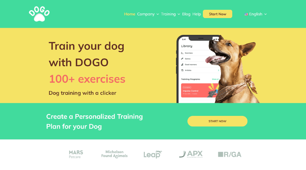 Bestemmingspagina van de Dogo-app