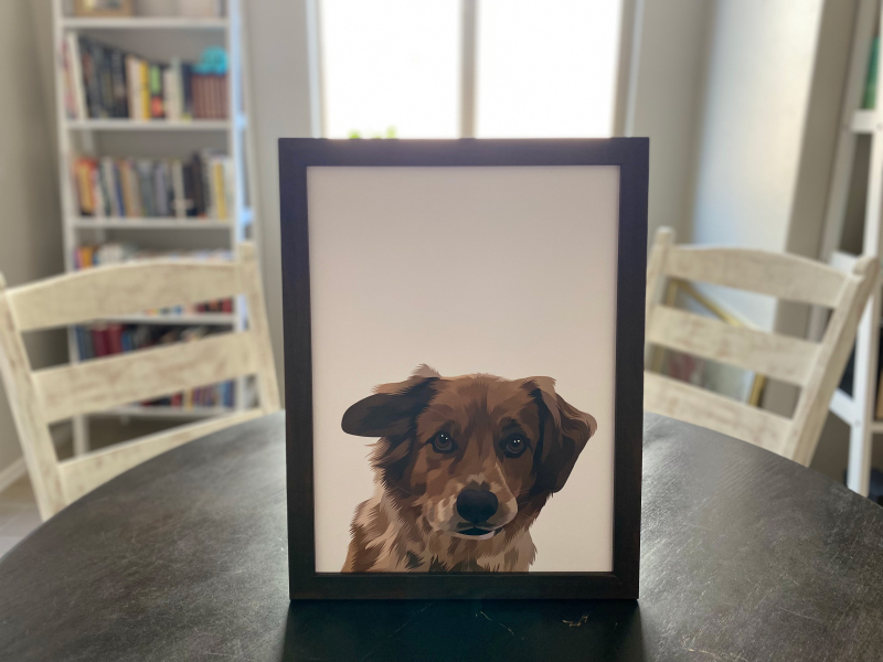 Crown & Paw Pet Portraits - halle's portret op tafel